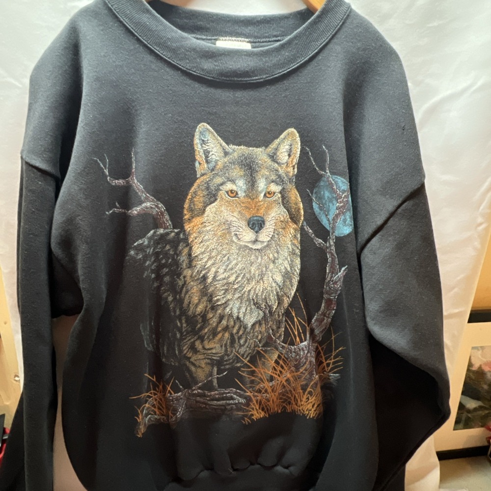 Vintage Wolf Sweatshirt Black Heavy Size XL Wolfcore Werewolfcore